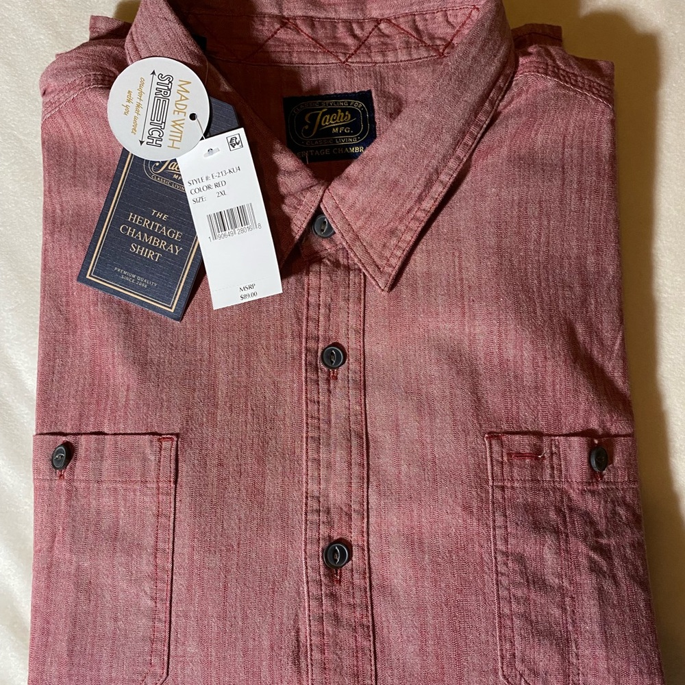 NWT XXL Jachs Red Stretchy Heritage Chambray Shirt